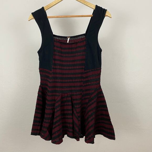 Free People Sedwick Striped Peplum Top - Maroon/Wine - Size Medium - Picture 1 of 8